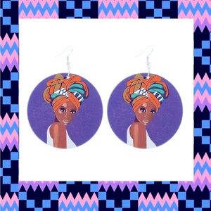 2 pair of Afrocentric wooden pierced earrings